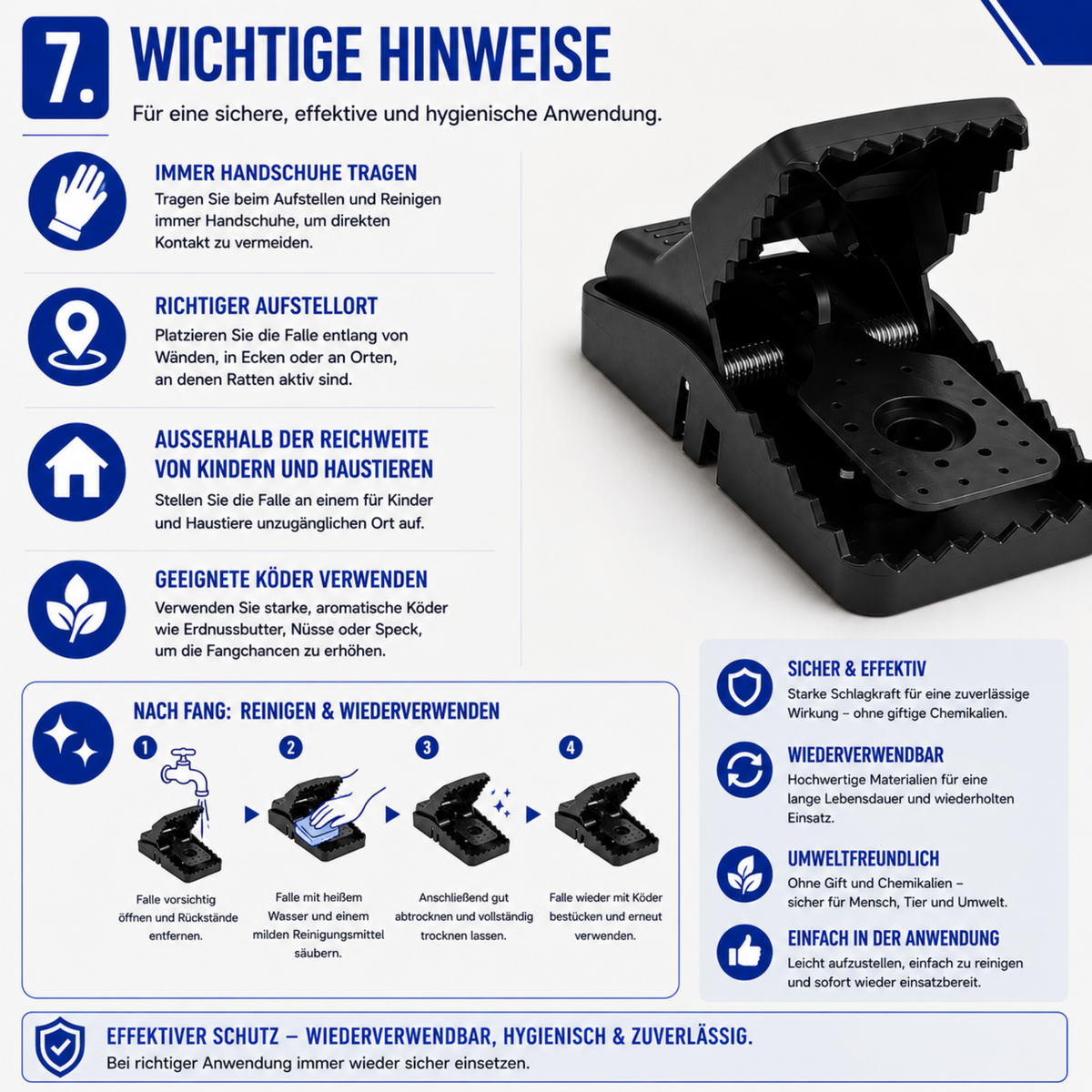 XXL Rattenfalle Groß 2er Set Rattenfalle Schlagfalle für große Ratten 21 cm