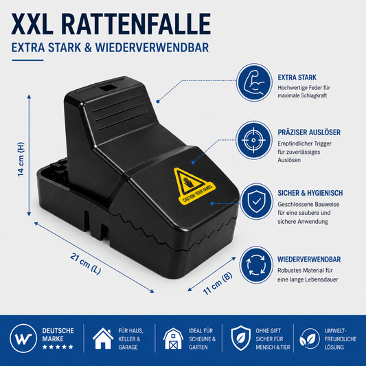 XXL Rattenfalle Groß 2er Set Rattenfalle Schlagfalle für große Ratten 21 cm
