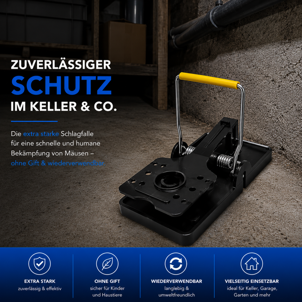 Rattenfalle Schlagfalle 4er Set Schlagfalle für Mäuse oder Ratten, Falle mit Köderfach Nager WELSTA